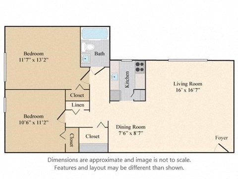 Floor plan for 2 beds, 1 bath, 800 sqft